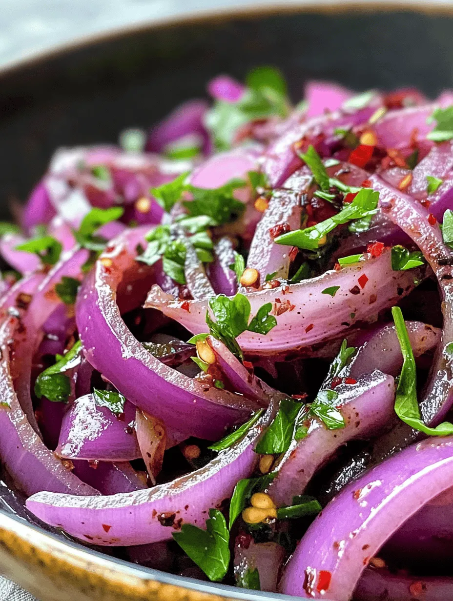Zesty Sumac Onions are a vibrant and flavorful side dish that can transform any meal into an extraordinary culinary experience. This dish showcases the unique tartness of sumac, a spice deeply rooted in Middle Eastern cuisine, and pairs it beautifully with the sweet crunch of red onions. Whether served alongside grilled meats, fresh salads, or Mediterranean platters, Zesty Sumac Onions add a refreshing twist that complements a wide range of dishes.