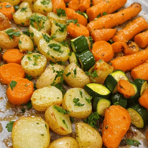 Garlic Herb Roasted Potatoes, Carrots, and Zucchini is a delightful dish that embodies the essence of comfort food while promoting a healthy lifestyle. This simple yet flavorful recipe brings together the earthy sweetness of carrots, the tender crispness of zucchini, and the hearty satisfaction of baby potatoes, all enhanced by the aromatic touch of garlic and a medley of herbs. Whether you're looking for a side dish to accompany your main course or a wholesome vegetarian option, this roasted vegetable medley is both versatile and irresistibly delicious.