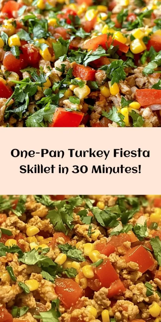Get ready for a flavor explosion with this Turkey Fiesta Skillet! This one-pan dish combines ground turkey with colorful bell peppers, sweet corn, and zesty diced tomatoes, all seasoned to perfection with cumin, paprika, and chili powder. It’s a quick 30-minute meal that's perfect for busy weeknights. Top it off with melted cheese and fresh cilantro for an extra burst of flavor. Serve it with rice or tortillas for a satisfying dinner all the family will love!