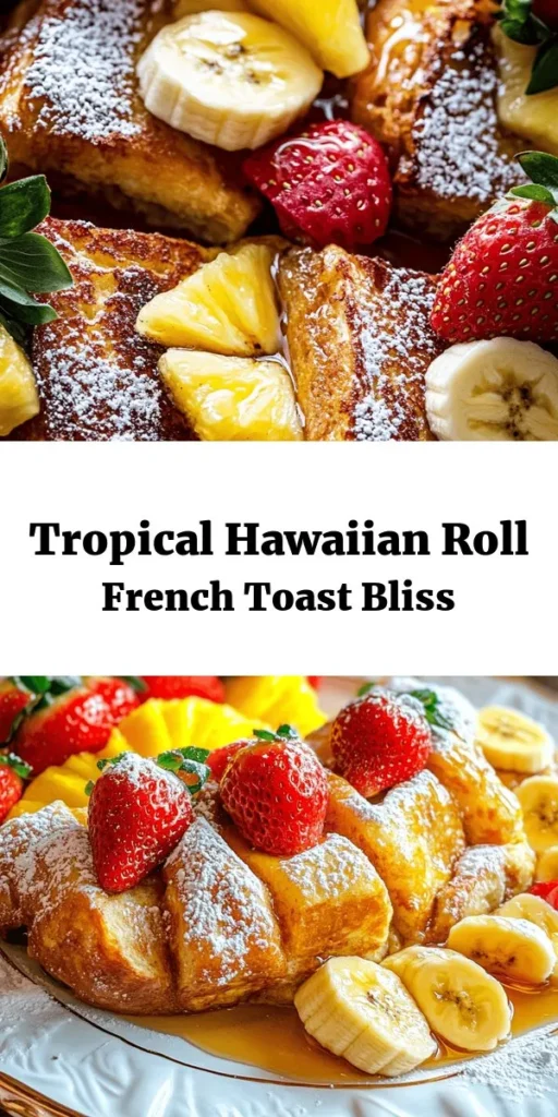 Indulge in a tropical breakfast treat with this Hawaiian Roll French Toast Delight! This simple recipe transforms soft Hawaiian rolls into a sweet morning masterpiece. Coated in a rich egg mixture with hints of vanilla and cinnamon, they're grilled to golden perfection. Serve warm with fresh fruit, a sprinkle of powdered sugar, and a drizzle of maple syrup. Perfect for family gatherings or a cozy brunch, this dish is a delightful twist on traditional French toast!