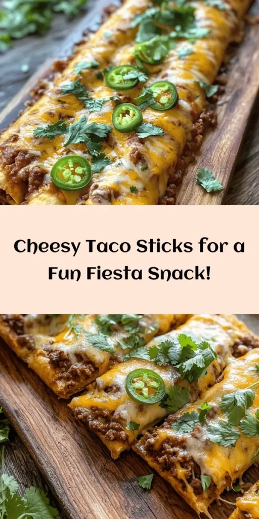 Looking for a fun and delicious snack? Try these cheesy taco sticks! Made with savory ground beef, refried beans, and plenty of melted cheese, these treats are wrapped in golden pizza dough for an easy, irresistible twist on tacos. Perfect for game day or a quick dinner, they're ready in just over half an hour. Top with fresh cilantro and jalapeños for a burst of flavor. Get ready for a crowd-pleasing favorite!