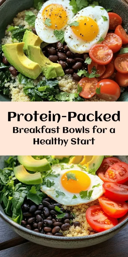 Start your day right with these Power-Up Protein Breakfast Bowls! Packed with wholesome ingredients like quinoa, black beans, and spinach, this recipe is a nutritious way to fuel your morning. Topped with eggs and avocado, it's as delicious as it is satisfying. Customize it with your favorite toppings like hot sauce or feta cheese. Perfect for busy mornings, this bowl is ready in just 30 minutes. Try it today and feel energized!