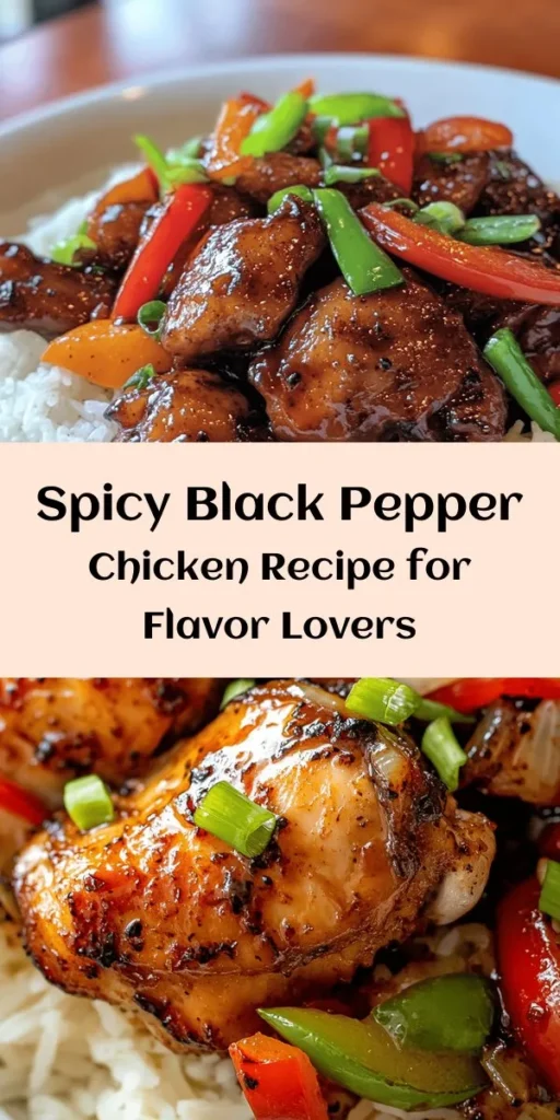 Indulge in the delicious flavors of Spicy and Savory Black Pepper Chicken! This scrumptious dish features tender chicken thighs marinated in a zesty blend of soy and oyster sauces, perfectly balanced with crushed black peppercorns. Quick and easy to prepare, stir-fried with vibrant bell peppers and onions, it's a meal that can be served over fluffy jasmine rice or noodles. Perfect for a weeknight dinner that packs a punch! Give it a try!