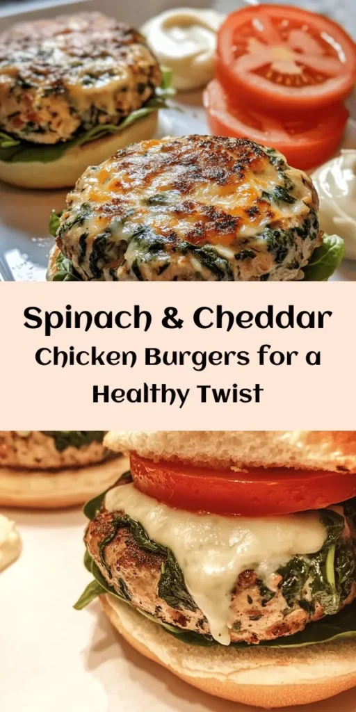 Try these delicious Spinach & White Cheddar Chicken Burgers for a healthy twist on a classic favorite. Made with ground chicken, fresh spinach, and creamy white cheddar, these flavorful patties are quick and easy to make in just 30 minutes. Perfectly seasoned and served on toasted buns with your favorite toppings, they’re sure to impress at your next meal. Enjoy them with sweet potato fries or a fresh salad for a complete dish!