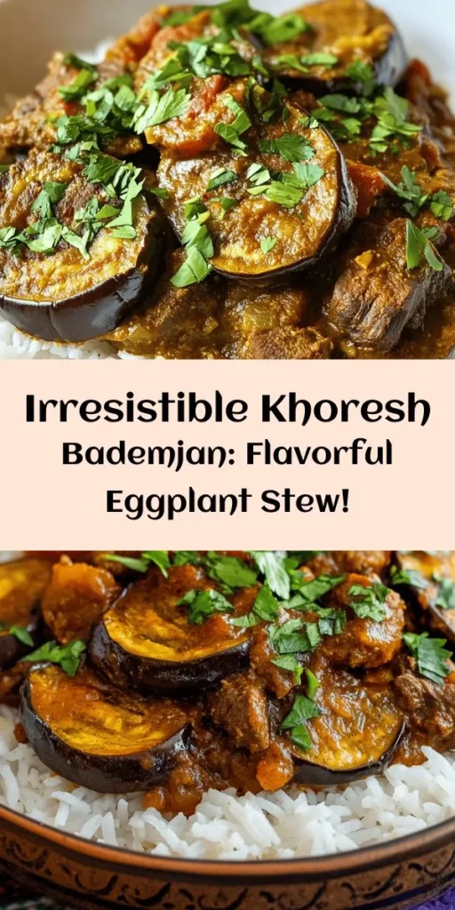 Discover the rich flavors of Khoresh Bademjan, a delicious Persian eggplant stew that will warm your heart! This recipe features tender eggplants, savory beef or a vegetarian option, and a blend of fragrant spices simmered with tomatoes and broth. Perfect for serving over fluffy basmati rice and garnished with fresh parsley. Whether you’re a seasoned chef or a kitchen newcomer, this comforting dish is sure to impress your family and friends!