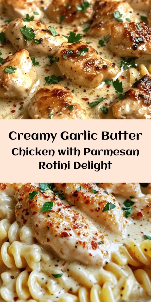 Indulge in this deliciously creamy garlic butter chicken and rotini in Parmesan sauce! With tender chicken breasts sautéed to golden perfection and tossed with al dente rotini in a rich, creamy garlic sauce, this dish is perfect for any weeknight dinner. Ready in just 30 minutes, it features ingredients like heavy cream, Parmesan cheese, and Italian seasoning. Top it off with fresh parsley for a burst of flavor. Comfort food at its finest!