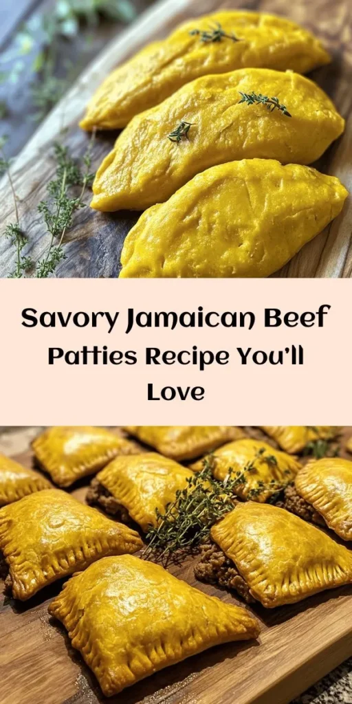 Elevate your snack game with these delicious Jamaican Beef Patties! This recipe features a flaky, golden crust made from simple ingredients like flour, butter, and a hint of turmeric. Filled with seasoned ground beef, sweet onions, and a touch of spicy Scotch bonnet pepper, these patties are a flavorful treat perfect for any occasion. Bake them until golden brown and enjoy them hot with your favorite dipping sauce. Ideal for parties or as a tasty meal on the go!