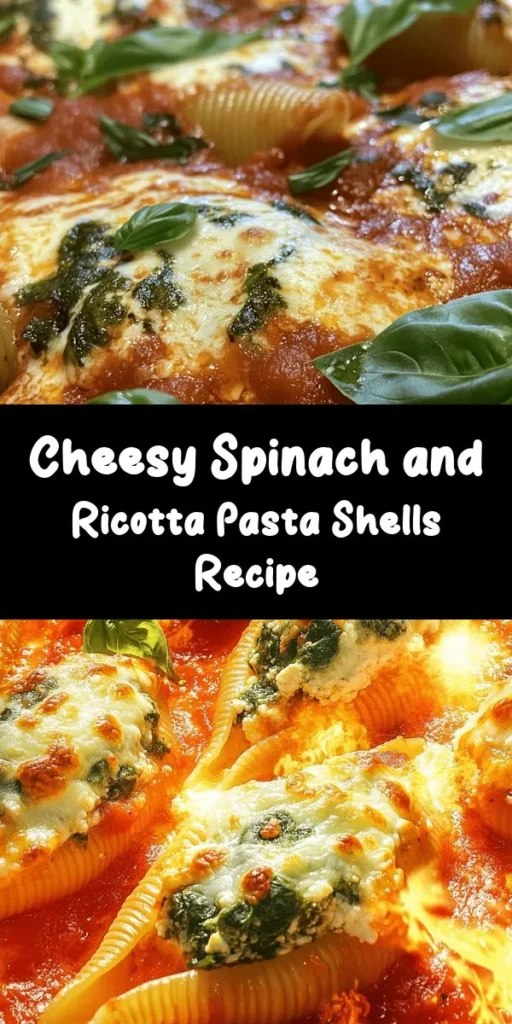 Indulge in this Cheesy Spinach and Ricotta Delight! These jumbo pasta shells are stuffed with a creamy filling made from ricotta, fresh spinach, and melty mozzarella, all baked in marinara sauce until bubbly and golden. Perfect for a family dinner or a cozy night in, this dish brings comforting Italian flavors to your table. Easy to make and even more delicious to eat, it’s a meal everyone will love. Garnish with fresh basil for that extra touch!