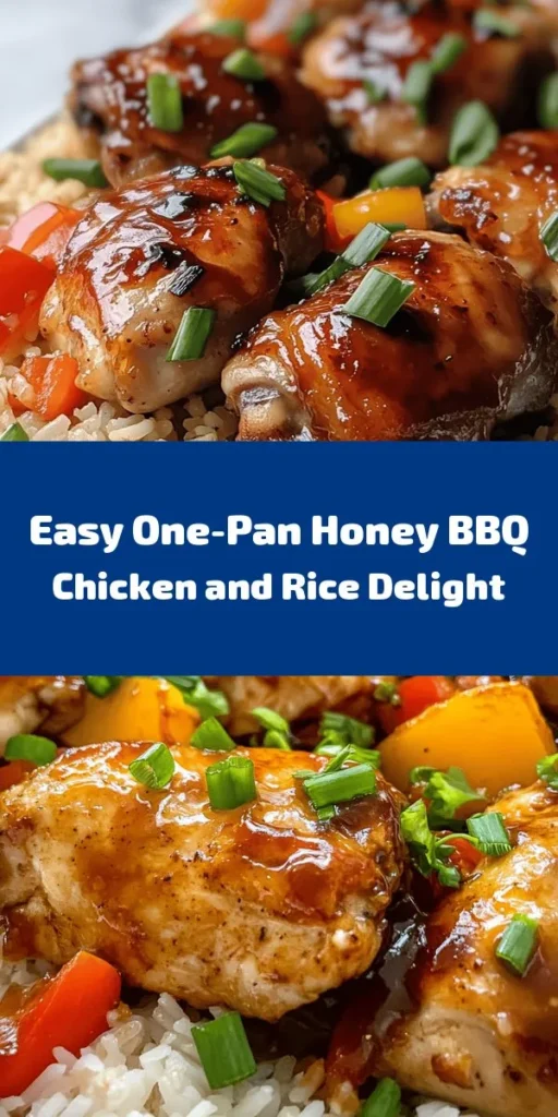 Savor the delicious flavors of this One-Pan Honey BBQ Chicken Rice that’s perfect for busy weeknights! With tender chicken thighs simmered in a sweet and tangy sauce and fluffy rice cooked to perfection, this dish is a family favorite. Loaded with colorful bell peppers, onion, and optional corn, it’s both hearty and vibrant. Easy to make and cleanup is a breeze! Top with fresh parsley or green onions for that final touch. Dive into comfort food at its best!