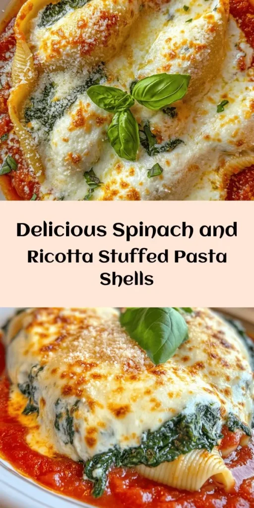 Indulge in these Easy Spinach & Ricotta Stuffed Shells, a perfect weeknight dinner! With creamy ricotta, fresh spinach, and gooey mozzarella, these pasta shells are bursting with flavor. Paired with marinara sauce and topped with crispy cheese, they make a delightful and comforting meal. Easy to prepare in just under an hour, this recipe serves four and is a fantastic way to sneak in some greens! Add fresh basil for a beautiful finish. Enjoy!