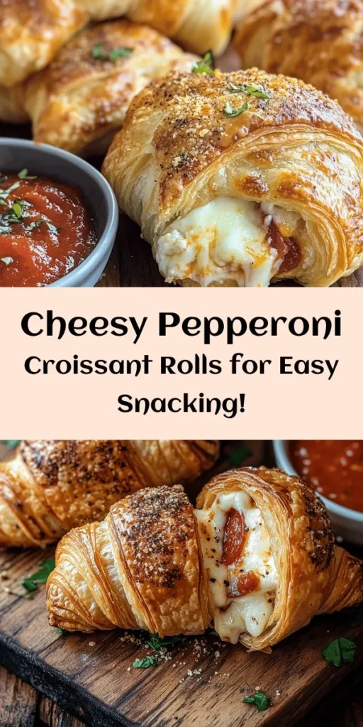 Looking for a delicious and easy snack? Try these Mozzarella Pepperoni Croissant Rolls! Combining buttery crescent dough with gooey mozzarella, savory pepperoni, and a hint of Italian seasoning, these tasty bites are perfect for any occasion. Just roll, bake, and dip in marinara sauce for a mouthwatering treat. Ready in just 25 minutes, they're ideal for parties or movie nights. Enjoy a slice of pizza goodness in every bite!
