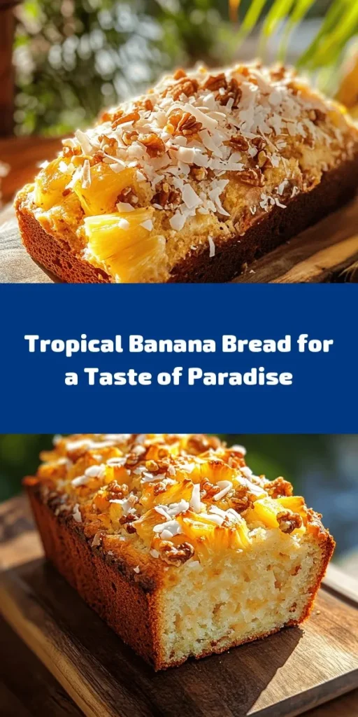 Enjoy a slice of paradise with this Tropical Paradise Banana Bread! This delicious recipe features ripe bananas, applesauce, and Greek yogurt for moistness, infused with shredded coconut and crushed pineapple. A hint of cinnamon adds warmth, while optional nuts provide a delightful crunch. Perfect for breakfast or a snack, this easy-to-make banana bread will transport you to a tropical getaway with every bite. Bake it and savor the flavors of the tropics!