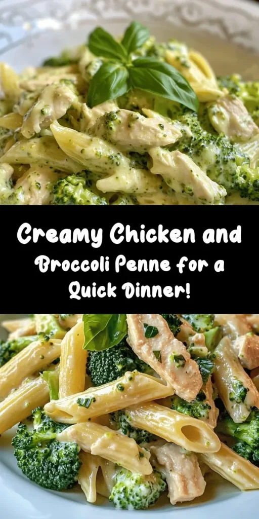 Looking for a delicious, comforting dish? Try this creamy broccoli and chicken penne recipe! With tender penne pasta tossed in a rich, cheesy sauce made from heavy cream and Parmesan, it’s perfect for a weeknight dinner. Packed with flavor from sautéed chicken, fresh broccoli, and a hint of garlic, you'll love every bite. Ready in just 30 minutes, this meal is sure to impress family and friends. Garnish with basil for a fresh finish!