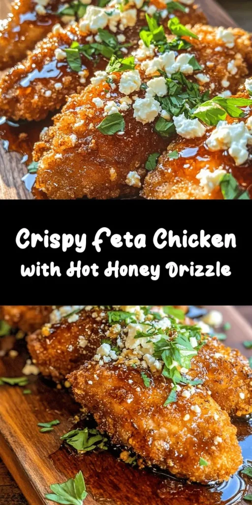 Get ready for a flavor explosion with this Crispy Hot Honey Feta Chicken! This easy recipe features tender chicken breasts coated in seasoned panko breadcrumbs, pan-fried to crispy perfection. Topped with a delightful mix of creamy feta and spicy hot honey, each bite offers a mouthwatering balance of sweet and savory. Perfect for weeknight dinners or special occasions, this dish is sure to impress. Garnish with fresh parsley and serve hot for an unforgettable meal!