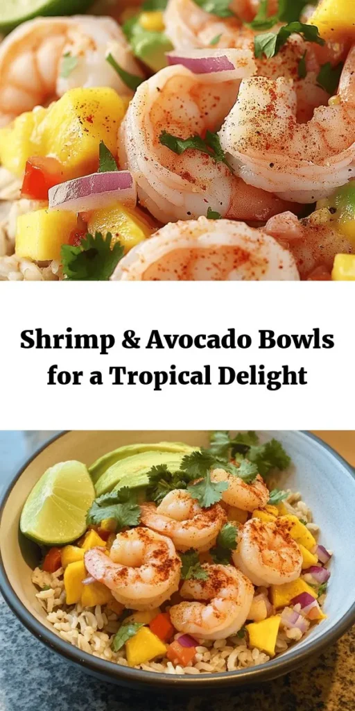 Dive into flavor with these Shrimp & Avocado Paradise Bowls! This vibrant dish features succulent shrimp marinated in zesty spices, fresh avocado, and a delightful mango salsa. Served over a base of brown rice or quinoa, it's a perfect blend of textures and tastes. Easy to make in just 30 minutes, these bowls are a healthy and delicious option for any meal. Garnish with lime and cilantro for extra freshness. Get ready to savor every bite!