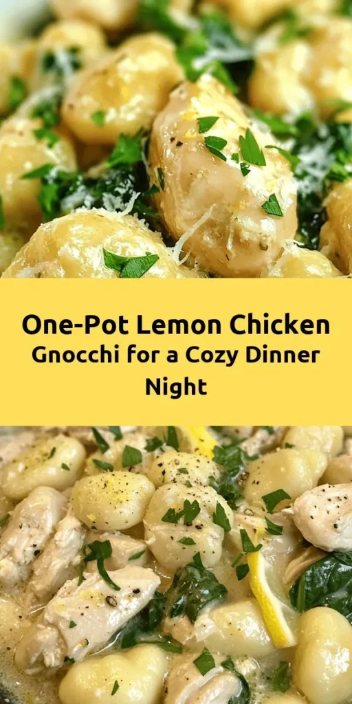 Discover the ultimate comfort food with this One-Pot Lemon Chicken Gnocchi Delight! Bursting with flavors from tender chicken thighs, creamy sauce, and zesty lemon, this dish is ready in just 25 minutes. Toss in some baby spinach for a nutritious boost, and you've got a meal the whole family will love. Perfect for busy weeknights, this easy recipe features simple ingredients and minimal clean-up. Get ready to elevate your dinner game!