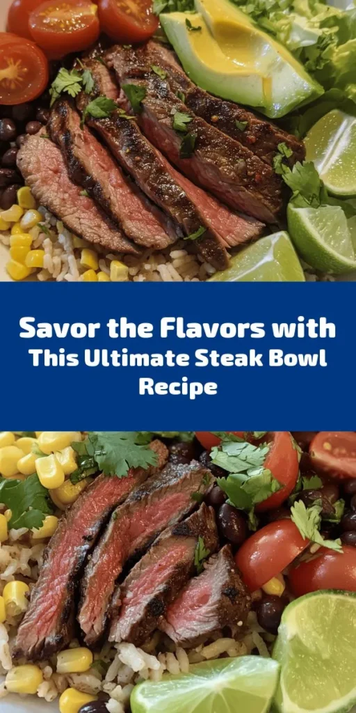 Discover the ultimate Steak Bowl Feast that’s packed with flavor and nutrition! This delicious recipe features perfectly marinated flank steak served over a hearty base of brown rice or quinoa. Loaded with vibrant cherry tomatoes, sweet corn, creamy avocado, and black beans, each bowl is a feast for the senses. Top it off with fresh lime juice and cilantro for a burst of freshness. Perfect for lunch, dinner, or any gathering! Enjoy this satisfying meal that's easy to make and full of wholesome ingredients.