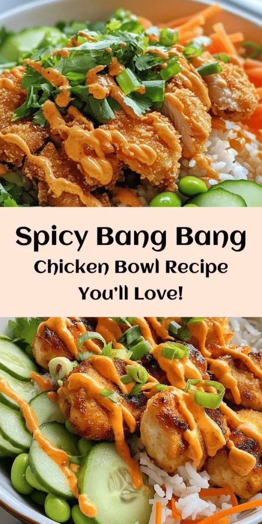Dive into a delicious Bang Bang Chicken Bowl that's perfect for any meal! This quick recipe features tender chicken thighs coated in flavorful spices, served over a bed of jasmine rice and topped with fresh veggies like shredded carrots and cucumbers. The star of the dish is the irresistible Bang Bang sauce, combining creamy mayonnaise with sweet chili and a kick of sriracha. Ready in just 30 minutes, this bowl is a complete meal that's sure to impress family and friends. Enjoy!