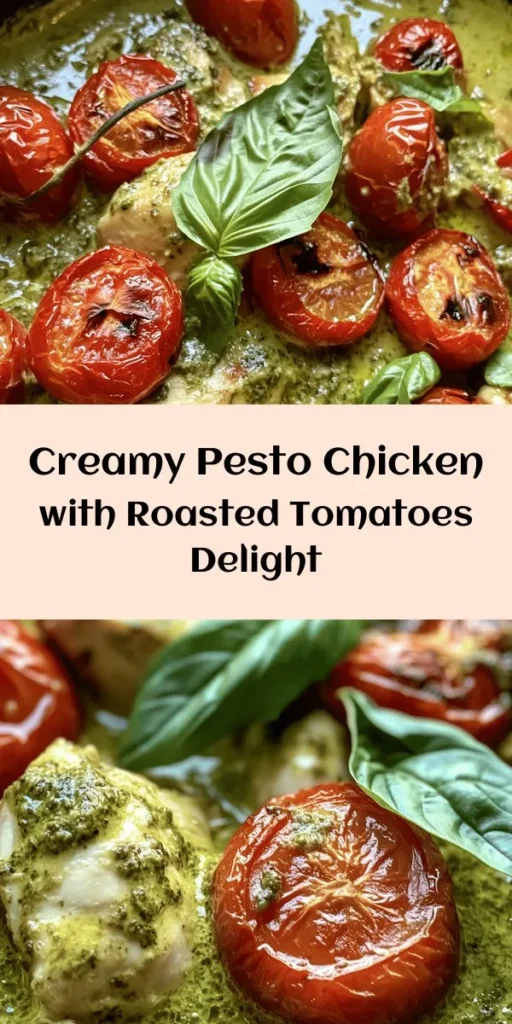 Indulge in a deliciously creamy pesto chicken dish that’s sure to impress! This recipe features juicy chicken breasts smothered in a rich pesto cream sauce, perfectly complemented by roasted cherry tomatoes. With just a few simple steps, you can create a satisfying meal that's great for weeknights or special occasions. Ready in just 35 minutes, serve it hot with fresh basil and Parmesan for an extra touch. Perfectly flavorful and easy to make!