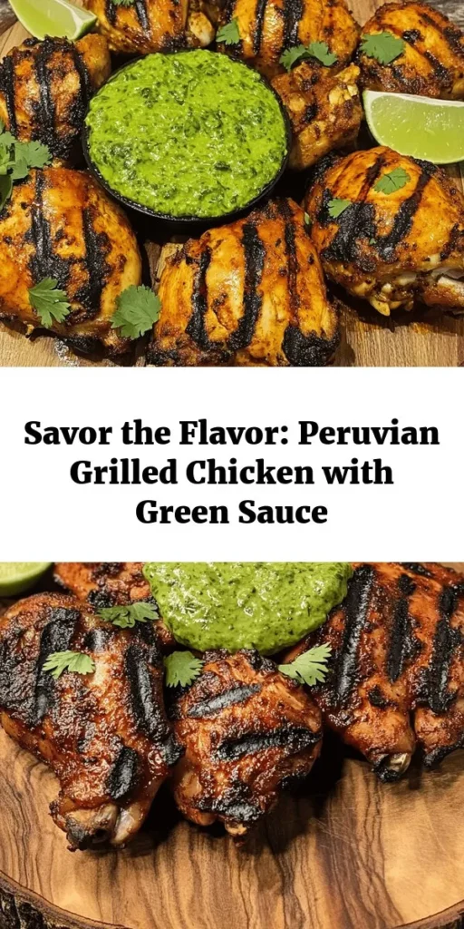 Spice up your dinner with this delightful Peruvian Grilled Chicken recipe, marinated in a zesty blend of garlic, paprika, and lime juice for maximum flavor. Paired with a creamy green sauce made from fresh cilantro and jalapeño, this dish is sure to impress. Perfect for grilling season, it's easy to prepare and can be served with a side of rice or salad. Enjoy a taste of Peru right at home!