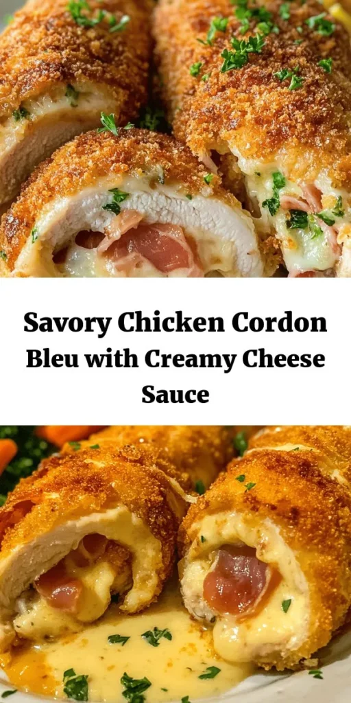 Indulge in this mouthwatering Chicken Cordon Bleu with a rich and creamy Swiss cheese sauce. Perfectly rolled chicken breasts filled with ham and Swiss cheese are breaded for that crispy finish and baked to perfection. The velvety cheese sauce, made with heavy cream and a touch of Dijon, adds the ultimate flavor. Serve it with steamed veggies or a fresh salad for a complete meal. Impress your family and friends with this gourmet dish!