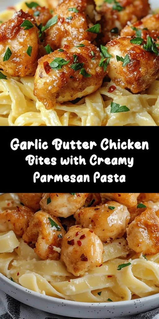 Indulge in these Garlic Butter Chicken Bites served on a bed of Savory Creamy Parmesan Pasta for a delightful meal that’s both easy to make and packed with flavor. Sauté tender chicken in garlic butter, then pair it with pasta coated in a rich, creamy Parmesan sauce. Ready in just 30 minutes, this dish is perfect for weeknight dinners or special occasions. Don’t forget the fresh parsley and red pepper flakes for a finishing touch!