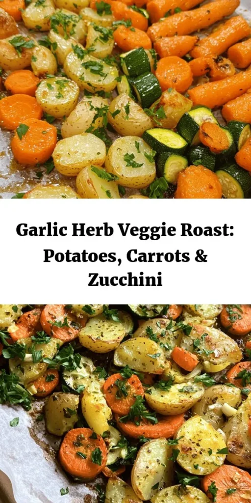 Discover the delight of Garlic Herb Roasted Potatoes, Carrots, and Zucchini! This easy recipe combines baby potatoes, carrots, and zucchini with a flavorful garlic and herb mixture, resulting in a deliciously crispy side dish. Perfect for any meal, these roasted veggies are seasoned to perfection and served with a fresh parsley garnish. Ready in just 40 minutes, they make an ideal addition to your dinner table! 🍽️🥒✨