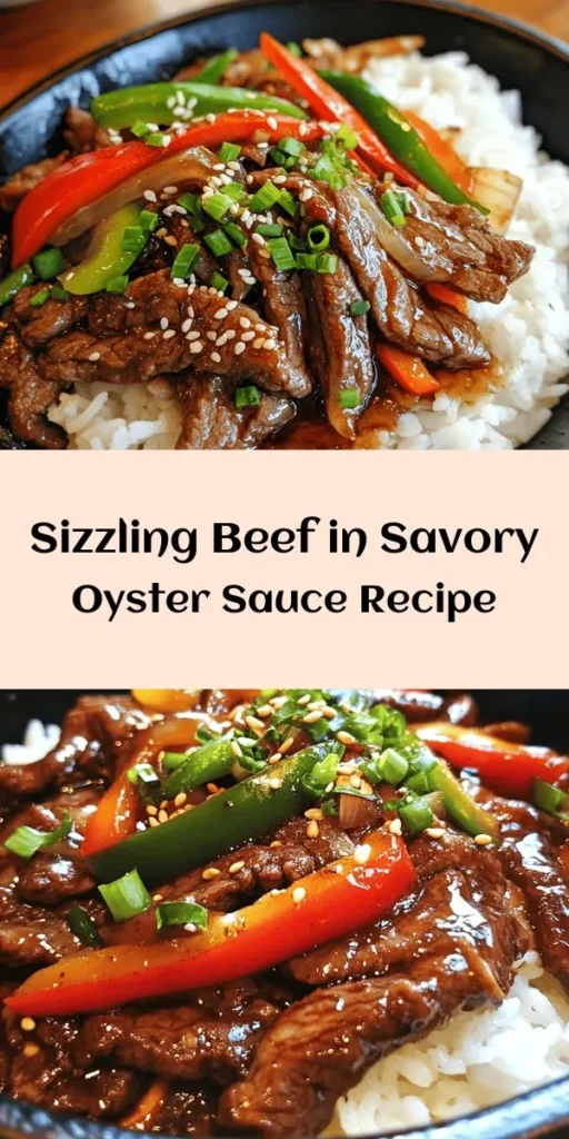 Indulge in the rich flavors of Sizzling Beef with Savory Oyster Sauce! This quick and delicious recipe combines tender beef sirloin, fresh bell peppers, and aromatic garlic and ginger, all sautéed to perfection. Marinated in a delightful blend of soy sauce and oyster sauce, it's a dish that’s sure to impress. Serve it over fluffy jasmine rice and finish with green onions and sesame seeds for a meal that's both satisfying and full of flavor. Perfect for busy weeknights!