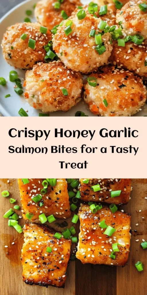 Indulge in these Crispy Honey Garlic Salmon Bites that are bursting with flavor! Perfect for appetizers or a delightful main dish, this recipe brings together tender salmon coated in a crispy flour mixture, pan-fried to golden perfection. Tossed in a sweet and savory honey garlic sauce, these bites are irresistible. Garnish with sesame seeds and green onions for an extra touch. Quick to prepare and ready in just 25 minutes, they're sure to impress!