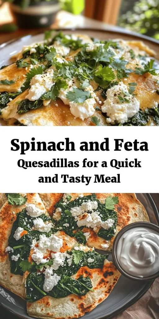 Looking for a delicious and quick meal? Try these Spinach & Feta Quesadillas! Loaded with fresh spinach, creamy feta, and gooey mozzarella, they're sure to satisfy your cravings. Sautéed with fragrant garlic and onion, each bite is packed with flavor. Perfect for lunch, dinner, or a snack, serve them hot with sour cream or Greek yogurt for an extra kick. Ready in just 20 minutes, they're both easy to make and healthy!