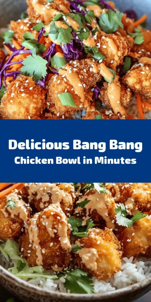 Get ready to delight your taste buds with this Bang Bang Chicken Bowl! This mouthwatering dish features crispy fried chicken coated in a savory Bang Bang sauce, served over a bed of fluffy jasmine rice and topped with fresh veggies like shredded cabbage and carrots. Easy to make in just 40 minutes, it’s perfect for a quick weeknight dinner or meal prep. Add a sprinkle of sesame seeds and cilantro for that extra flair—yum!