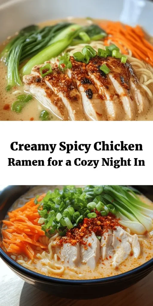 Spice up your dinner with this delicious Spicy Chicken Ramen in Creamy Garlic Sauce! Bursting with flavor, this dish features tender chicken thighs, fresh veggies, and crunchy toppings. Quick and easy to prepare in just 30 minutes, it's perfect for a cozy night in. Enjoy the rich, savory broth and creamy finish that bring everything together. Don't forget to garnish with green onions and chili flakes for an extra kick! Ideal for ramen lovers craving a little heat.