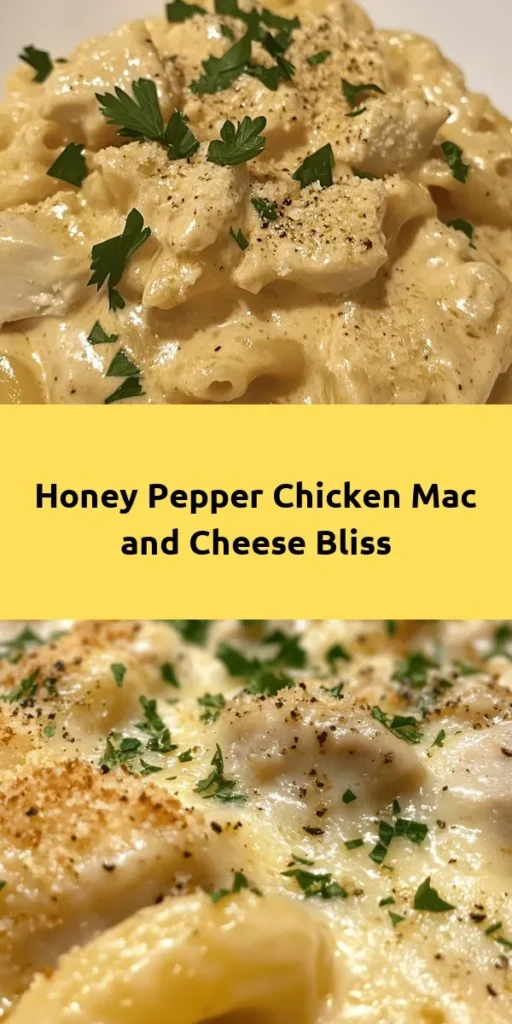 Enjoy a comforting and delicious twist on classic mac and cheese with this Creamy Honey Pepper Chicken Mac and Cheese Delight! This quick and easy recipe combines tender elbow macaroni with juicy chicken, a rich cheese sauce, and a hint of sweetness from honey. Perfect for family dinners or cozy nights in, it’s sure to please everyone. Don't forget to top with crunchy breadcrumbs for an extra touch! Ready in just 40 minutes.