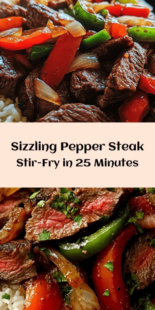 Experience the bold flavors of Sizzling Pepper Steak with Onions! This recipe brings together tender flank steak, vibrant bell peppers, and caramelized onions all tossed in a mouthwatering sauce. It's quick to prepare in just 25 minutes, making it perfect for weeknight dinners. Serve it over rice or noodles for a satisfying meal that’s packed with taste. Try this dish for a delightful dinner that will impress your family and friends!