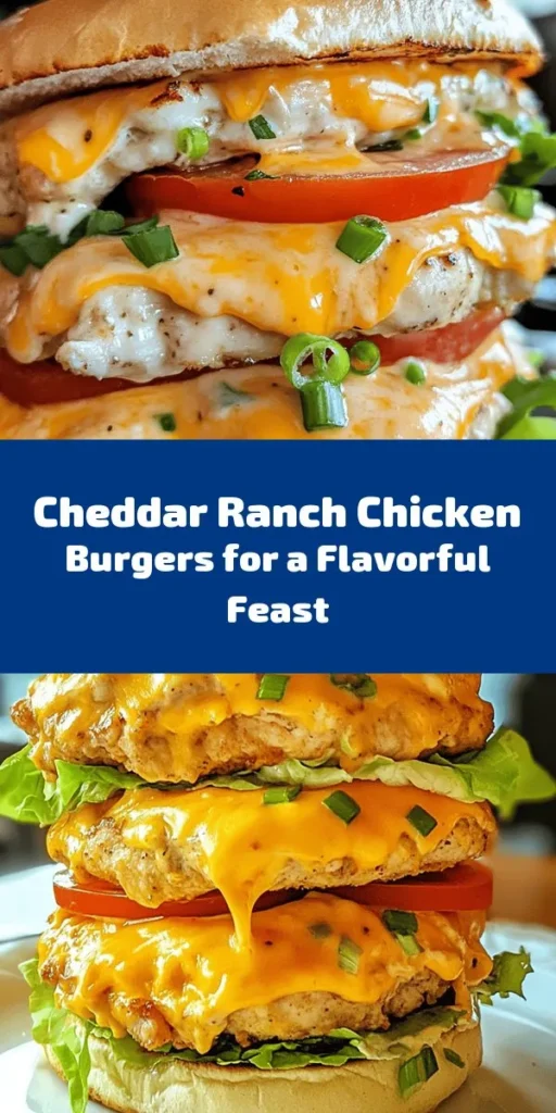 Satisfy your cravings with these Cheddar Ranch Chicken Burgers! Juicy ground chicken mixed with sharp cheddar, ranch dressing, and fresh green onions creates a burst of flavor in every bite. These easy-to-make burgers are perfect for grilling or cooking on a skillet. Serve them on toasted buns with lettuce, tomato, and a drizzle of ranch for a delicious meal that the whole family will love. Ready in just 20 minutes!
