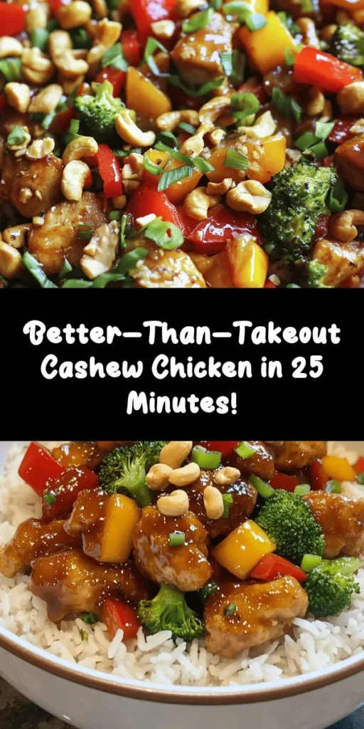 Satisfy your cravings with this Better-Than-Takeout Cashew Chicken! This quick and easy recipe features tender chicken thighs stir-fried with vibrant bell peppers and broccoli, all tossed in a savory sauce. The star of the dish is the crunchy cashews that add an amazing texture. Ready in just 25 minutes, it's perfect for weeknight dinners. Serve it over rice for a comforting meal that beats takeout any day!