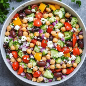 At the heart of the Mediterranean Bean Salad are chickpeas and black beans, two legumes that are often regarded as nutritional powerhouses. Chickpeas, also known as garbanzo beans, are rich in protein, fiber, and essential vitamins and minerals, such as folate and iron. One cup of cooked chickpeas contains approximately 15 grams of protein and 12 grams of fiber, making them a satisfying addition to any meal. They are celebrated not only for their health benefits but also for their versatility in various dishes, ranging from hummus to stews.