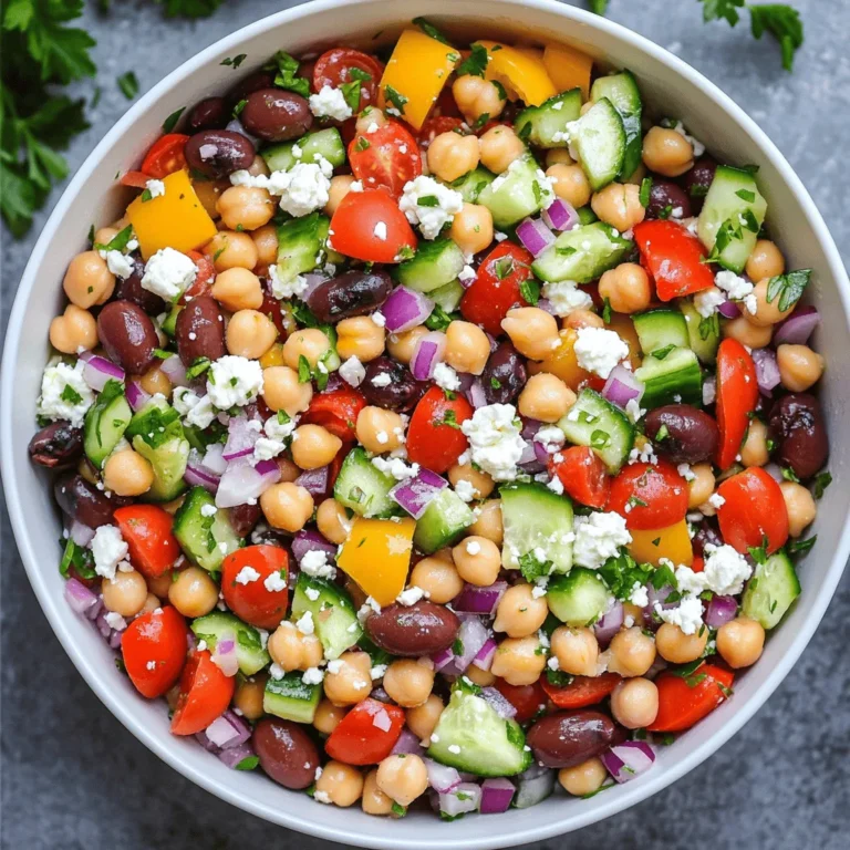 At the heart of the Mediterranean Bean Salad are chickpeas and black beans, two legumes that are often regarded as nutritional powerhouses. Chickpeas, also known as garbanzo beans, are rich in protein, fiber, and essential vitamins and minerals, such as folate and iron. One cup of cooked chickpeas contains approximately 15 grams of protein and 12 grams of fiber, making them a satisfying addition to any meal. They are celebrated not only for their health benefits but also for their versatility in various dishes, ranging from hummus to stews.