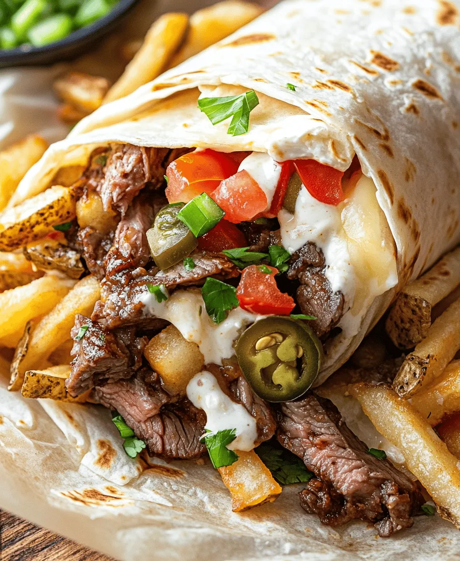 Steak & Cheese Dirty Fry Burritos are an exciting fusion of flavors and textures that elevate the traditional burrito into a hearty, indulgent meal. Imagine biting into a warm tortilla that encases tender steak, gooey melted cheese, and crispy French fries—all mingling together to create a savory explosion in your mouth. This dish is not just a feast for the taste buds; it's also a comfort food that appeals to many, making it perfect for any occasion, whether it’s a casual weeknight dinner or a lively weekend gathering.