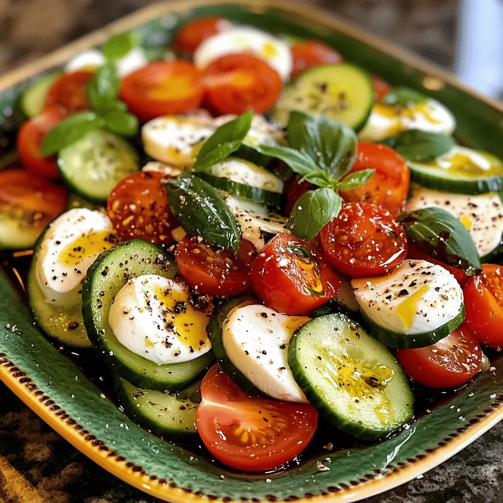 The Cucumber Caprese Salad is a vibrant and refreshing twist on the traditional Italian Caprese salad. Originating from the sun-soaked island of Capri, Italy, the classic Caprese features ripe tomatoes, fresh mozzarella, and fragrant basil, drizzled with olive oil and balsamic vinegar. By incorporating crunchy cucumbers into this beloved dish, we elevate the freshness and create a new take that is perfect for hot summer days or any light meal.