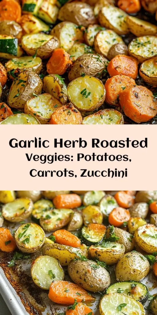 Add a burst of flavor to your meal with these Garlic Herb Roasted Potatoes, Carrots, and Zucchini! This simple recipe combines baby potatoes, crunchy carrots, and tender zucchini tossed in a savory garlic and herb blend. Roasting them brings out their natural sweetness, making them the perfect side dish for any occasion. With just 15 minutes of prep time and a quick bake, you'll have a delicious, healthy dish ready in no time! Perfect for family dinners or meal prep!