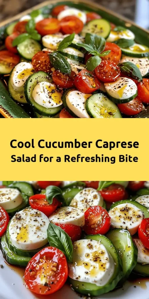 Discover the perfect summertime dish with this Refreshing Cucumber Caprese Salad! Packed with crisp cucumber slices, juicy cherry tomatoes, and creamy mozzarella balls, this salad bursts with fresh flavors. Tossed with fragrant basil and a simple olive oil and balsamic dressing, it’s a quick and easy recipe that takes just 10 minutes to prepare. Perfect as a light meal or a vibrant side dish for your next gathering. Enjoy the taste of summer!