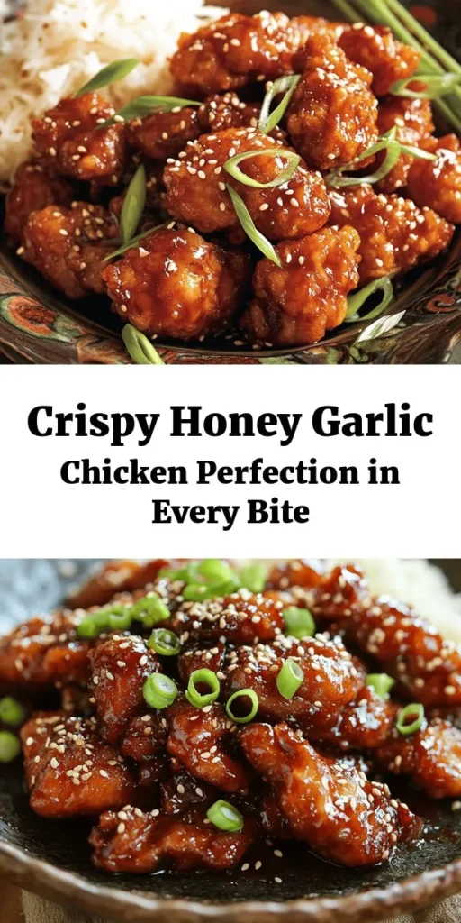 Delight in the sweet and savory flavors of Crispy Chinese Honey Garlic Chicken! Perfect for a quick weeknight dinner or a crowd-pleasing dish, this recipe features bite-sized chicken thighs coated in a crispy batter and tossed in a luscious honey garlic sauce. Ready in just 30 minutes, it's easy to make and utterly delicious. Serve it hot with steamed rice or noodles, and don’t forget to garnish with green onions and sesame seeds for that perfect finish!