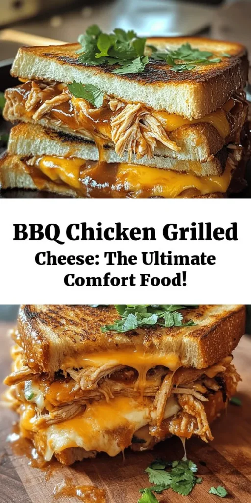 Looking for a delicious twist on classic grilled cheese? Try this BBQ Chicken Grilled Cheese! Featuring tender shredded chicken coated in zesty BBQ sauce, melty cheddar, and mozzarella, all sandwiched between crispy sourdough bread. This recipe is easy to follow and perfect for a quick lunch or dinner. With just 15 minutes of prep and cooking time, you'll be enjoying warm, cheesy goodness in no time. Don't forget to garnish with fresh cilantro for an extra touch!