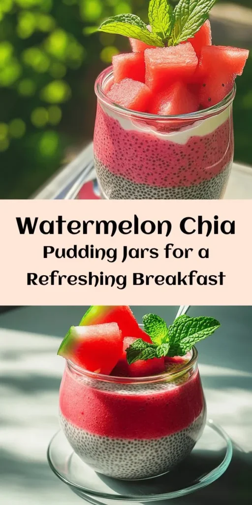 Start your day with a burst of freshness with this Watermelon Chia Pudding Breakfast Jar! Perfectly easy to make, it combines creamy almond milk, sweet watermelon puree, and nutritious chia seeds for a delicious treat. Simply blend your ingredients, let it chill in the fridge, and top it off with fresh watermelon cubes and mint leaves. This vibrant, healthy breakfast is perfect at home or for a snack on the go! Enjoy it anytime you need a refreshing boost!