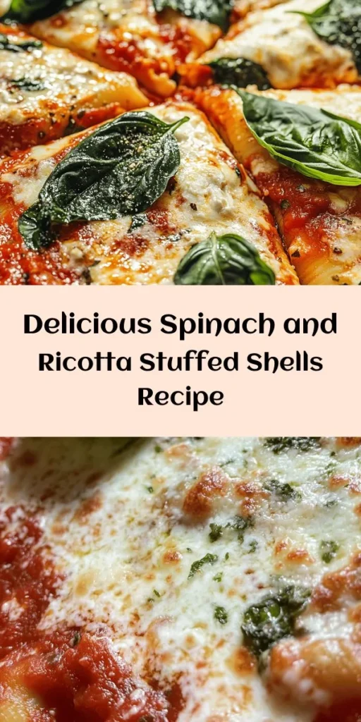 Dive into this delicious and easy recipe for Spinach and Ricotta Stuffed Shells! Perfect for a cozy dinner, this dish features jumbo pasta shells generously filled with a creamy ricotta and fresh spinach mixture, topped with marinara sauce and gooey mozzarella. It's an impressive yet simple meal that's sure to please everyone at the table. With a prep time of just 20 minutes, you can have a comforting Italian feast ready in no time. Don't forget the fresh basil for that perfect touch!