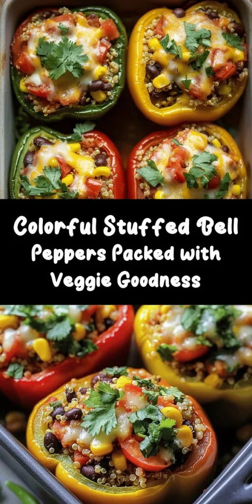 Brighten up your dinner with these Vibrant Veggie Delight Stuffed Bell Peppers! Easy and packed with flavor, this recipe features bell peppers loaded with a savory mixture of quinoa, black beans, corn, and warming spices. Topped with melted cheese and garnished with fresh herbs, they make a beautiful and nutritious meal. Perfect for a weeknight dinner or meal prep, these colorful stuffed peppers are sure to please everyone's palate!