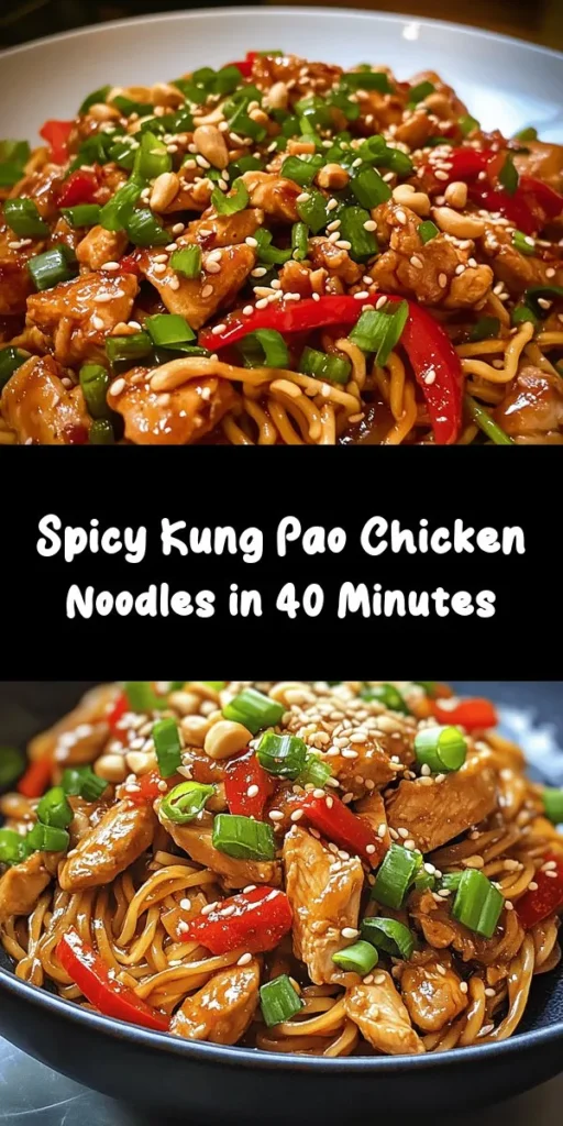 Savor the bold flavors of homemade Kung Pao Chicken Noodles! This quick and easy recipe combines tender chicken thighs, vibrant bell peppers, and crunchy peanuts, all tossed with egg noodles in a spicy hoisin sauce. Perfect for a weeknight dinner, it comes together in just 40 minutes. Add your preferred level of heat with chili paste and enjoy a delicious, comforting dish that's sure to impress family and friends. Get ready for a tasty twist on classic Chinese cuisine!