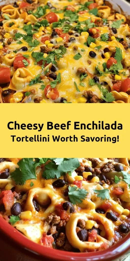 Craving a delicious twist on classic enchiladas? Try this Cheesy Beef Enchilada Tortellini! Packed with flavor, this comforting dish combines cheesy tortellini, seasoned ground beef, and a zesty medley of red enchilada sauce, black beans, and corn. Top it off with melty cheddar and Monterey Jack cheese for an irresistible finish. Perfect for family dinners or a cozy night in, it's easy to make and even easier to enjoy. Give it a try!