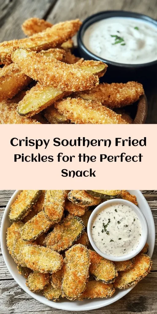 Indulge in a crunchy, tangy treat with these crispy Southern fried pickles! Perfect for snacking or as an appetizer, this easy recipe features dill pickle spears coated in a flavorful blend of flour, cornmeal, and spices. Fry them up until golden brown and serve with ranch dressing for a delicious dip. Ready in just 30 minutes, they’re sure to be a hit at your next gathering! Perfect with family and friends!